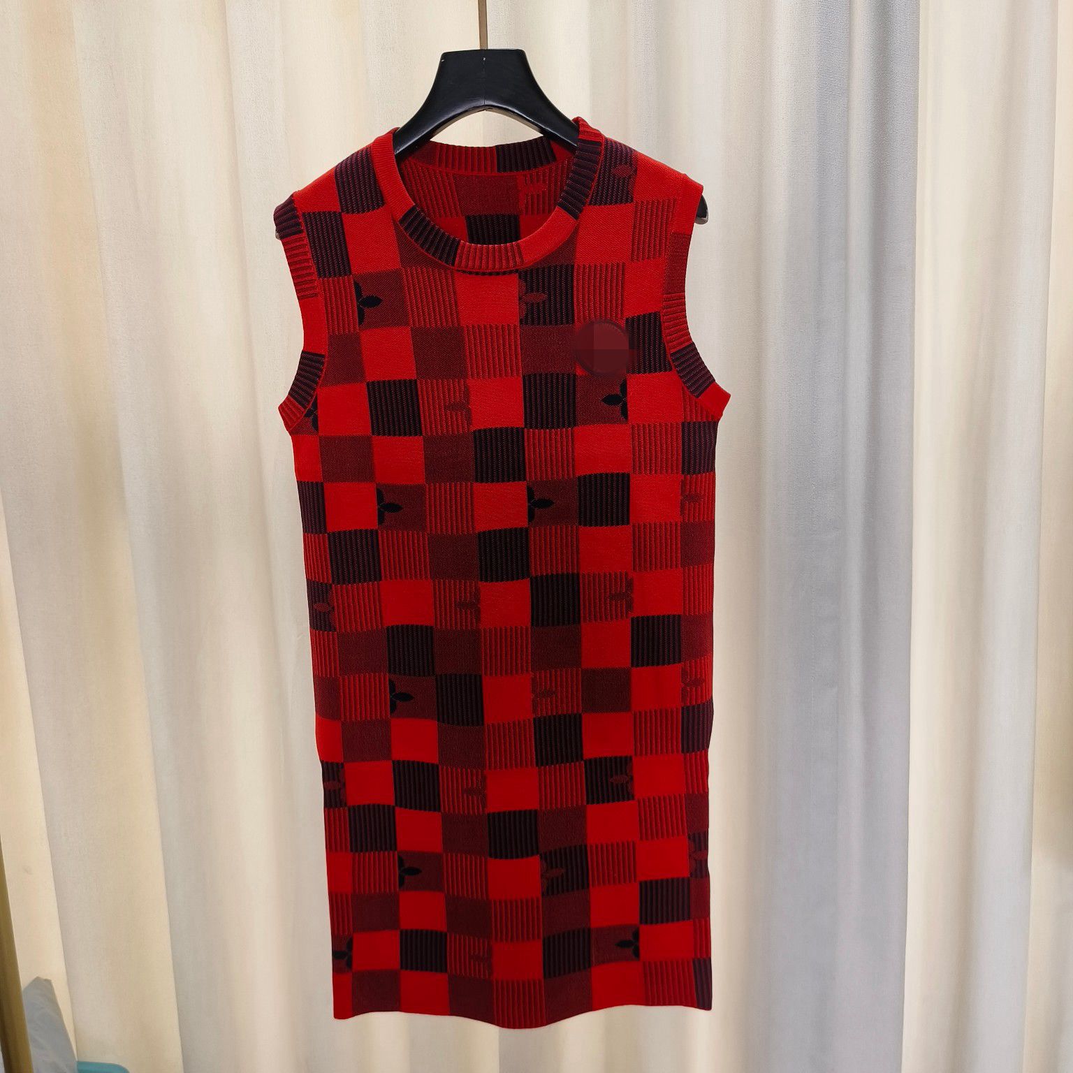

2023 Gray/Red Plaid Print Women' Dresses Brand Same Style Women' Runway Dresses DH41