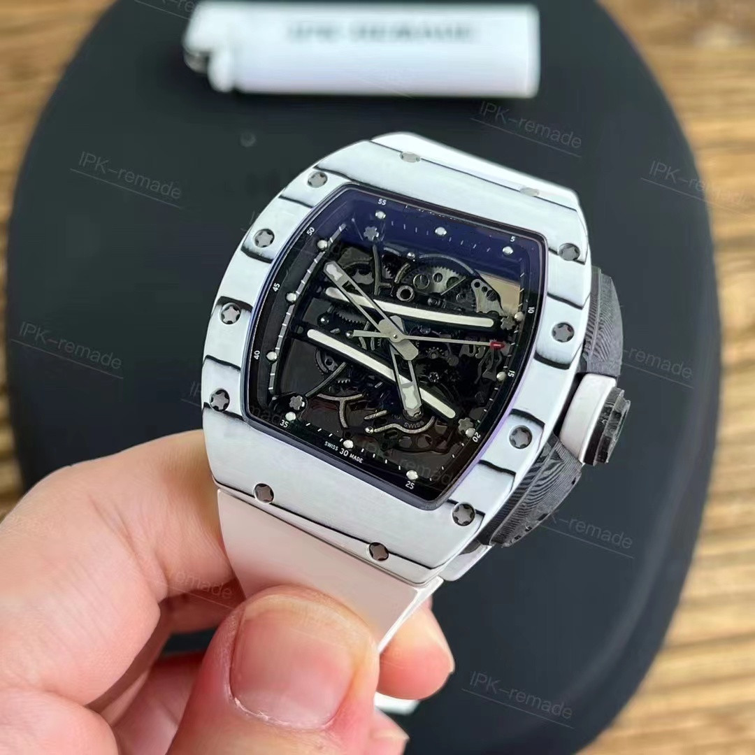 

LPK RM061 Watch NTPT white composite carbon fiber material with all-in-one sapphire crystal glass mirror natural rubber strap, As shown