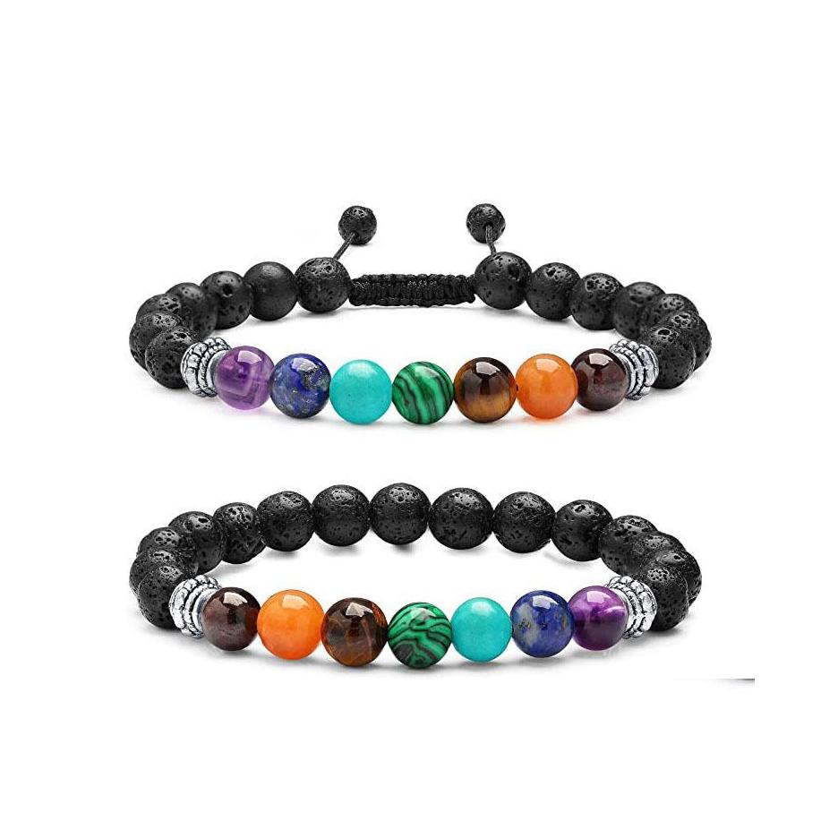 

Charm Bracelets 8Mm Chakras Beads Bracelet Black Lava Stone Buddha Yoga Women Men Hand String Jewelry Drop Delivery Dhufx