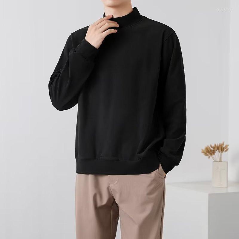 

Men' Sweaters Long-sleeved T-shirt With Stand-up Collar Double Fleece Half Turtleneck Base, Black