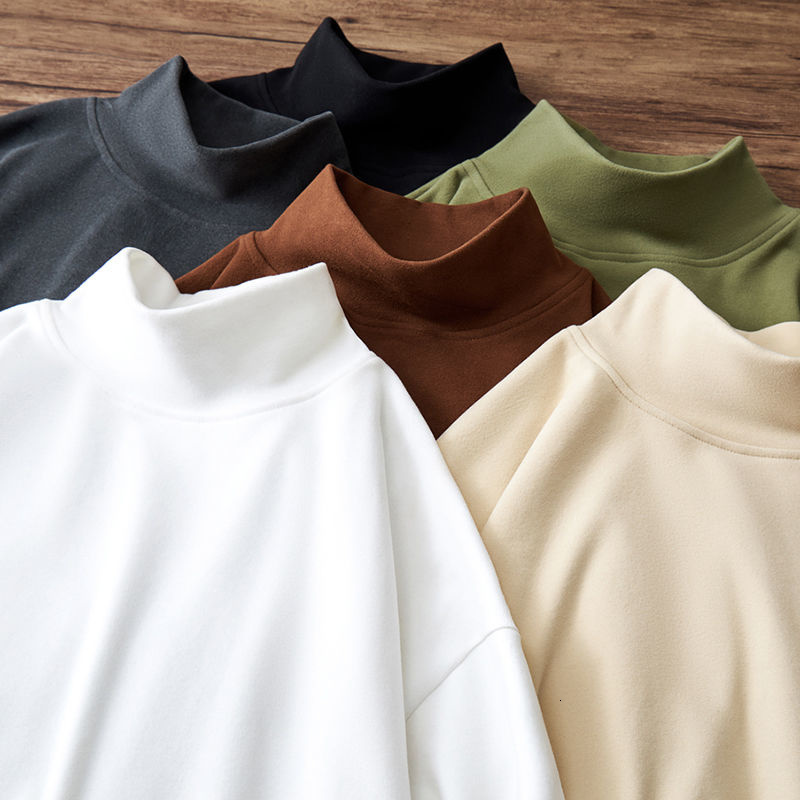 

Men s T Shirts MrGB Mock Neck Long Sleeve T shirts Velvet Winter Thickened Male Warm Tees Casual Loose Tops 2023 Unisex Clothing 230217, White