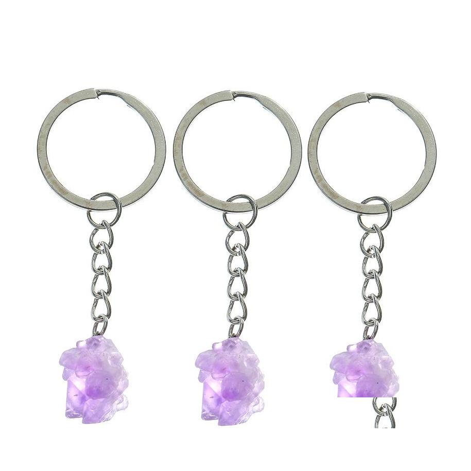 

Key Rings Natural Stone Amethysts Crystal Quartz Chain Ring Crystals Keychain Bead Pendant Keyrings Bag Accessories Jewelry Drop Deli Dhjrt