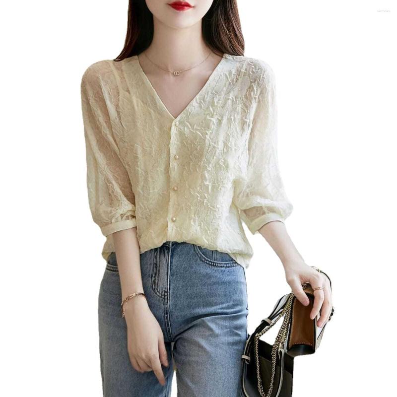 

Women' Blouses Women' Spring And Summer Chic Shirt Elegant French Temperament High-quality Top Loose Clothing, White free camisole
