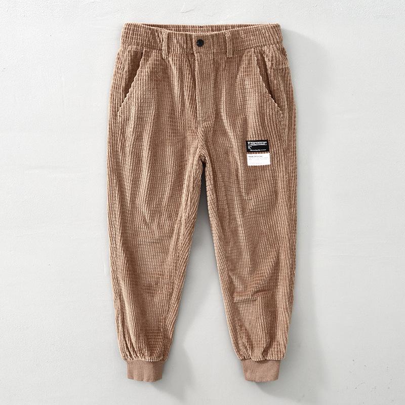 

Men's Pants Winter Men's Casual Corduroy Vintage Drawstring Zipper Jogger Trousers Loose Baggy Thicken Warm Streetwear, Khaki
