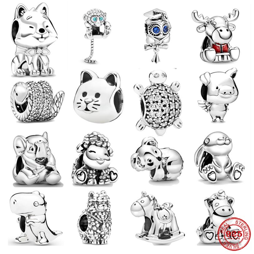 

925 Silver Charm Beads Dangle Koala Bruno the Unicorn Rabbit Dog Cat Pig Fluffy Llama Beads Fit Pandora Charms Bracelet DIY Jewelry Acc155a