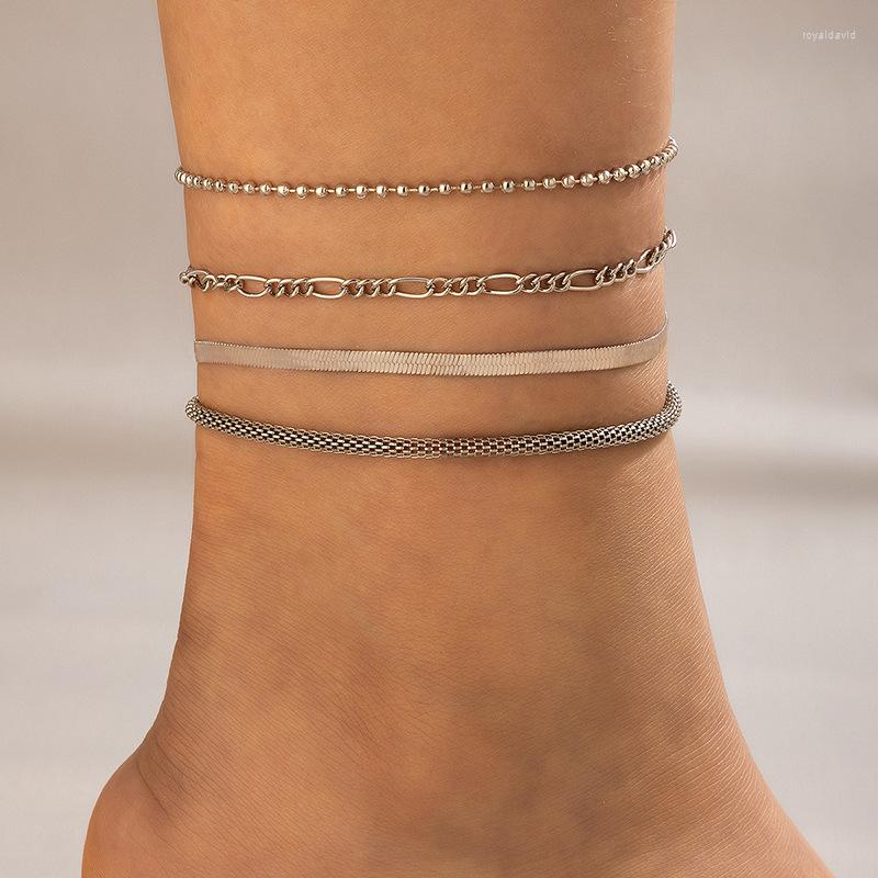 

Anklets Vintage Silver Color Foot Chain Bohemian Beads For Women Simple Barefoot Alloy Anklet Jewelry 5pcs/set Accessiores 19066