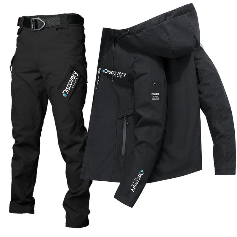 

Men s Tracksuits Discover Casual Golf Jacket and Tactical Pants 2 Piece Suit Fishing Brand Letter Print Cardigan Fashion Spring Fall 2023 230217