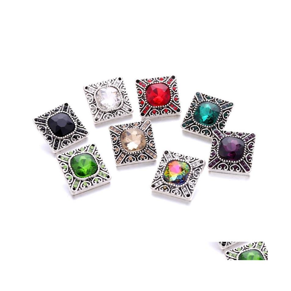 

Clasps Hooks Wholesale Fashion Square Rhinestone Ginger Snap Button Clasp Jewelry Findings Women Men Red Blue Pink Zircon Charms 1 Dht8A