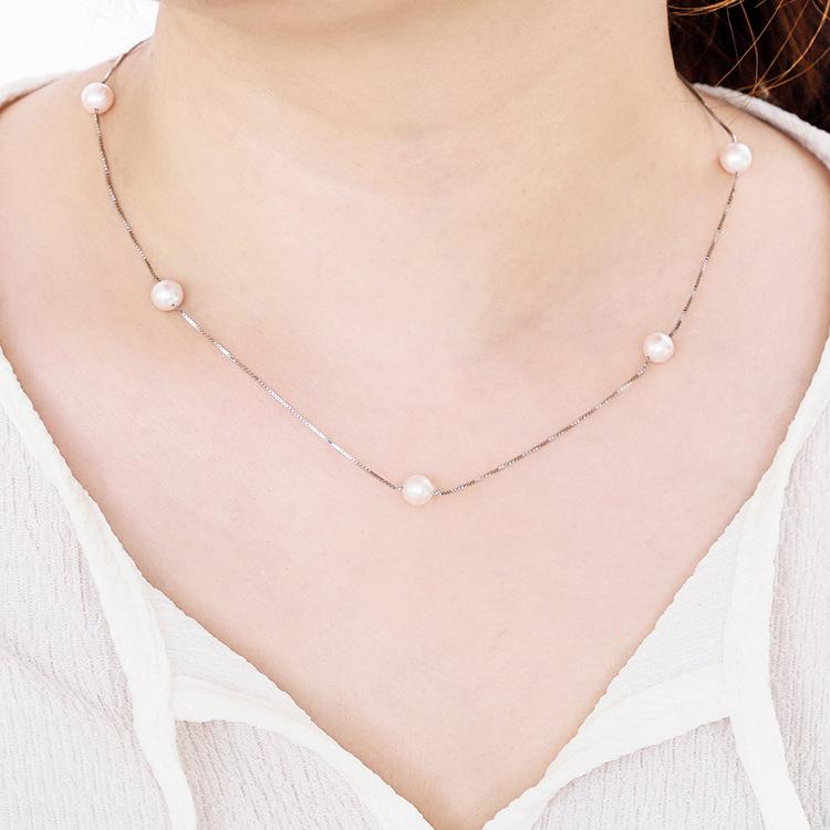 

Chains Authentic 925 Sterling Silver Freshwater Pearl Cute Women Choker 40 5cm Extend Chain NecklaceChains