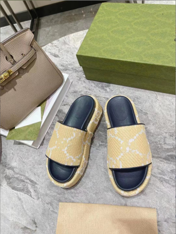 

2023 fashion woman slippers Beach Thick bottom slippers platform women Shoes Alphabet lady Sandals Leather High heel slippers, Black
