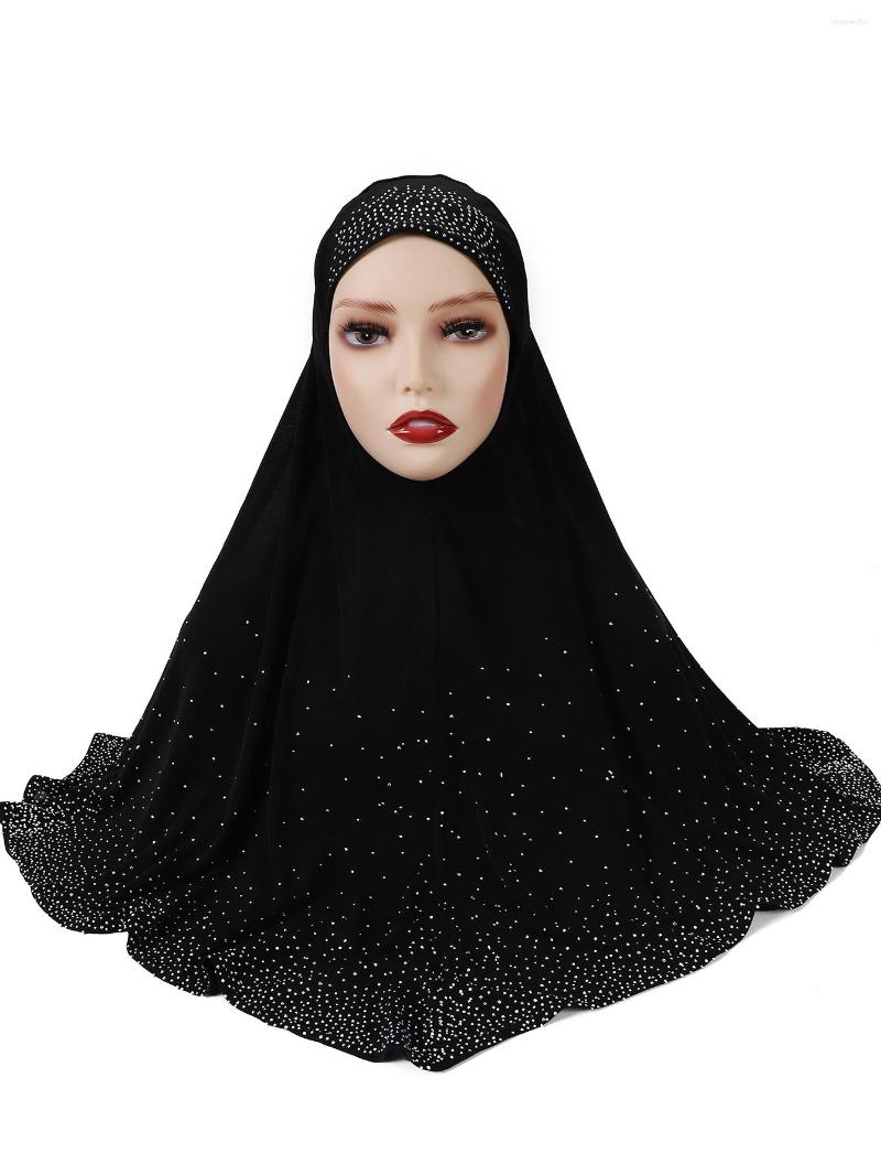 

Ethnic Clothing Rhinestone Jersey Knitted Bonnet Hijab Instant Muslim Islamic Plain Headscarf Crystal Shawls And Wraps Foulard