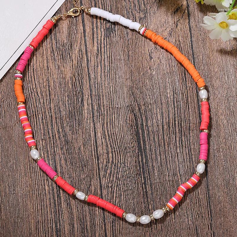 

Choker Creative Design Pearl Necklace Red Orange Rose Silicone Stitching Fashion Short Neck Accessories Summer Boho Jewelry 2023