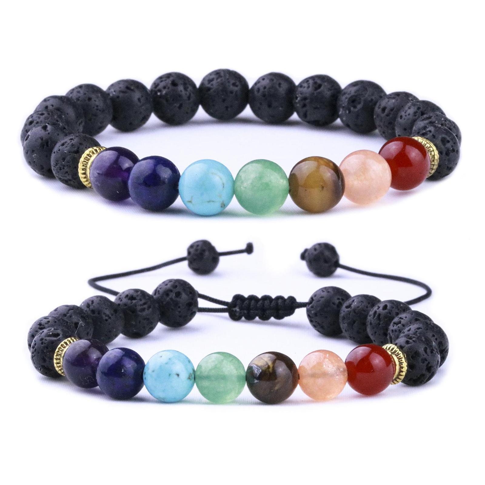 

Charm Bracelets 8Mm Natural Stone Black Lava Weave 7 Chakra Healing Aromatherapy Essential Oil Diffuser Bracelet For Women Men Jewel Dhovt