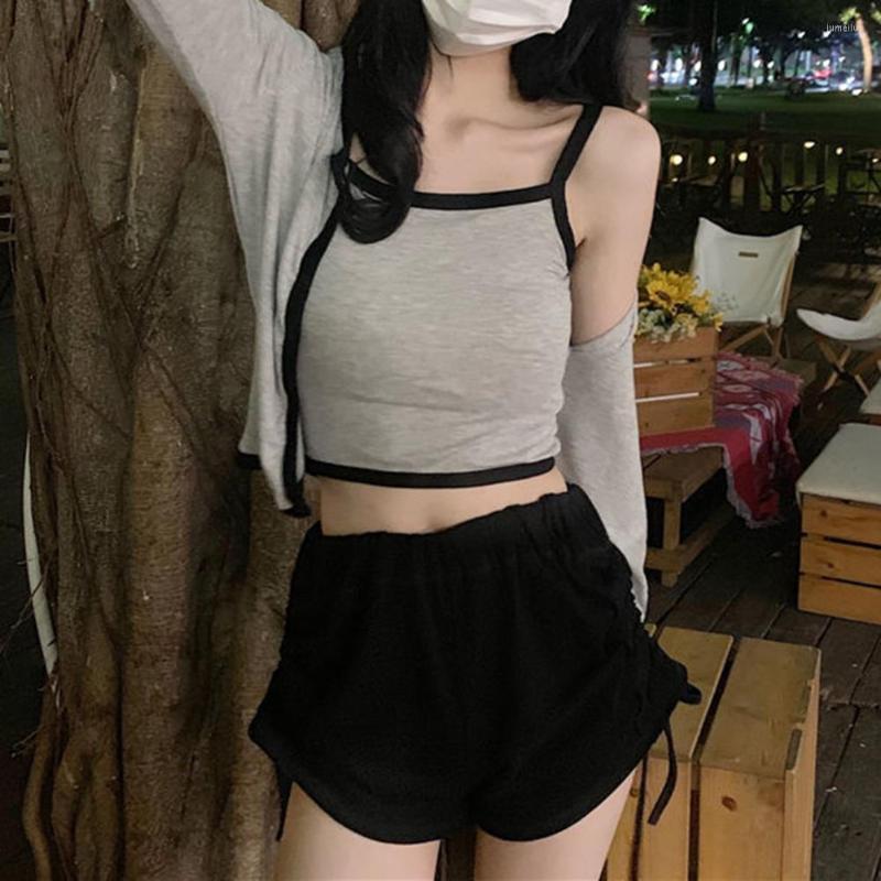 

Women' Knits 1 Set Women Cardigan Stylish Polyester Cloth Spring And Autumn Thin Top Two Piece Camisole Everyday Life, Black