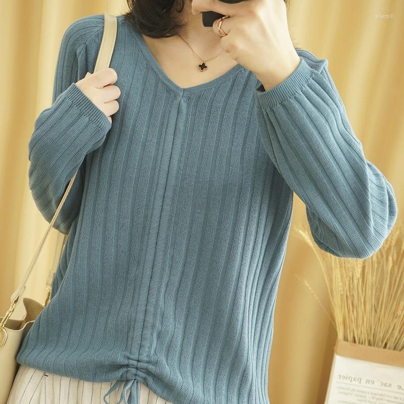 

Women' Sweaters 2023 Spring Autumn European V-neck Cotton Linen Long-Sleeve Knitwear Loose Slimming Pullover Bottoming Shirt Women Solid, Purple