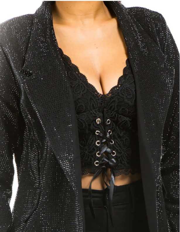 

Women' Suits & Blazers Luxury Plus Size Glitter Rhinestone Crystal Diamond Vintage Party Club Evening Birthday Christmas Year Women Coat Bl, Black
