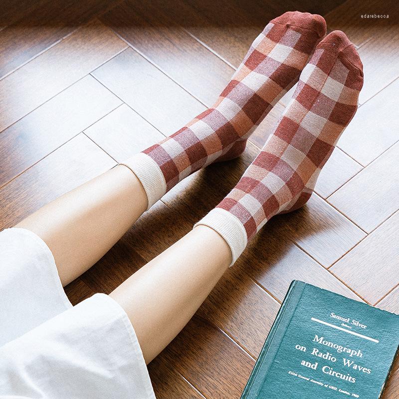 

Women Socks INS Tidal Cotton Retro Plaid Web Celebrity Spring And Autumn Stockings Summer Thin, Black