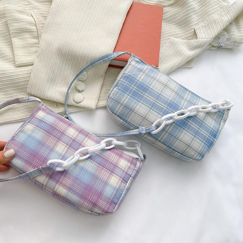 

Evening Bags Plaid Print Underarm For Women Causal Shoulder Handbag Thick Chain Fashion Girls Daily Small Totes Ladies Handbags 2023Evening, Army green