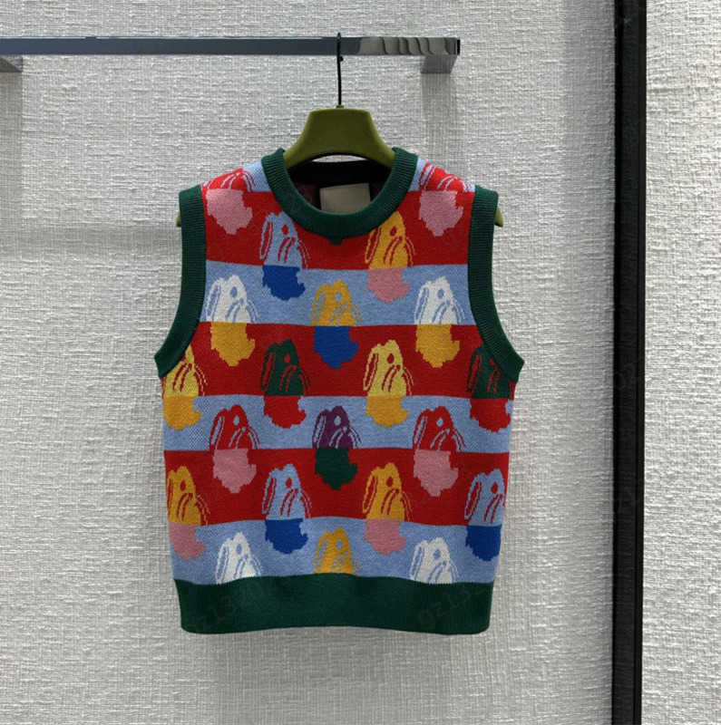 

Knitted Vest Tanks Camis Rabbit Print Color Contrast Striped Crew Neck Vest Elastic Soft Fabric Threaded Edge Sleeveless Tops Womens Designer Clothing 1097