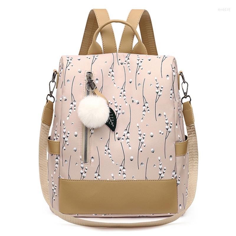 

School Bags Women Backpack Girls Fashion Flower Print Ladies Travel Daypack Casual Shoulder Bag, Black