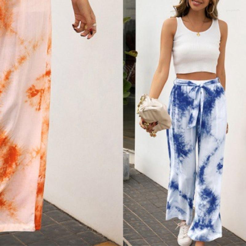 

Women' Pants Tie-dyed Belt Trousers Printed Wide-leg For Women