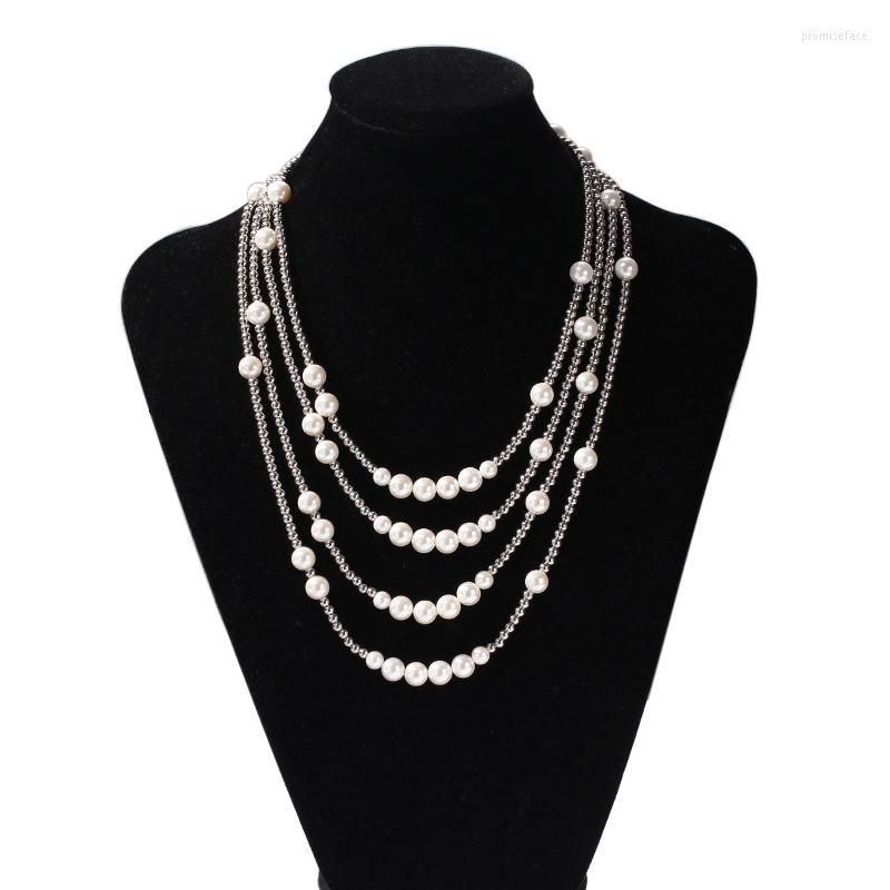 

Pendant Necklaces Natural Pearl Beaded Stainless Steel Link Chain Choker Necklace For Men Women Hip Hop Rapper Jewelry