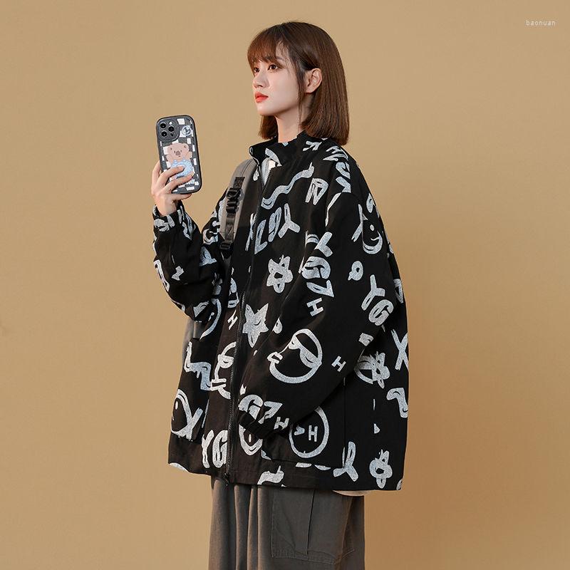 

Women's Jackets Chic Graffiti Jacket Women Men Fashion Letter Print Casual O-neck Personalized Long Sleeve Hit Color Comfort Outwear Top, Black