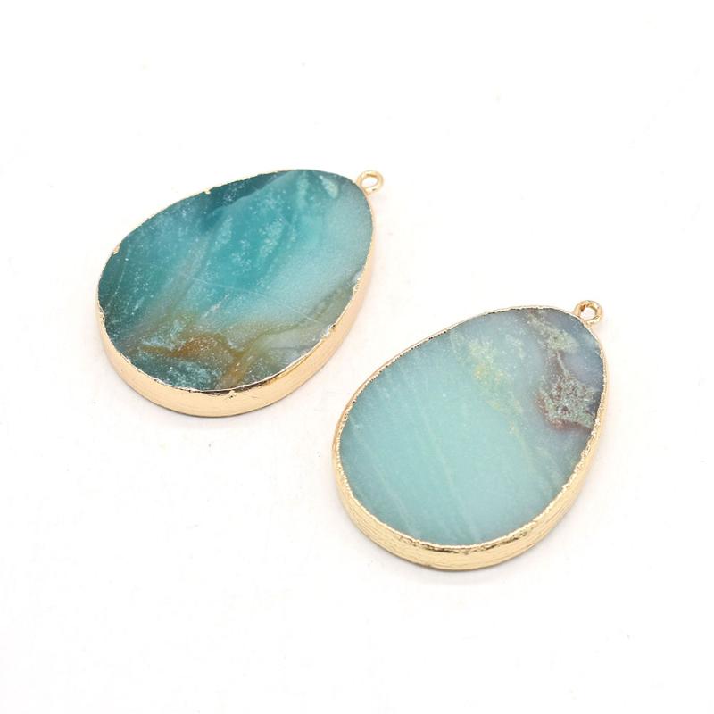 

Pendant Necklaces Natural Stone Amazonites Pendants Water Drop Gold Plated Gems For Jewelry Making Diy Women Necklace Accessories 30x45mm