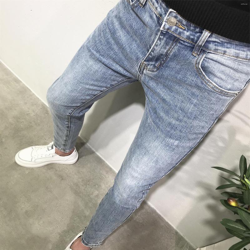 

Men's Jeans Light Blue Men's Korean Style Slim-fit Feet Pants Spring Fashion All-match Elastic Teenagers Ankle Length Men