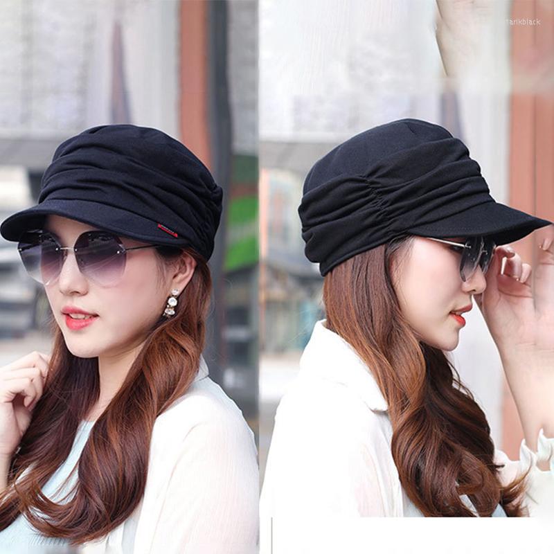 

Berets Women Adjustable Hat Short Brim Warm Foldable Earflap Solid Color Cap Autumn Winter Turban Visor Daily Head Wear Clothing, Black