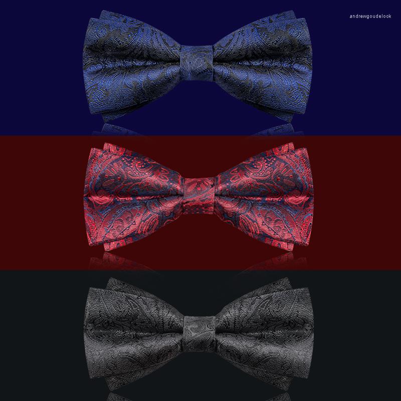 

Bow Ties High Quality 2023 Fashion Men's For Wedding Double Fabric Paisley Bowtie Club Banquet Butterfly Tie With Gift Box