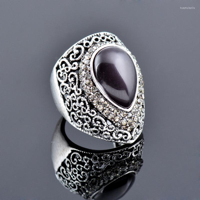 

Wedding Rings KIOOZOL Vintage Teardrop Black Opal Big Ring For Women Party Jewelry Birthday Gift ZD1 XS2