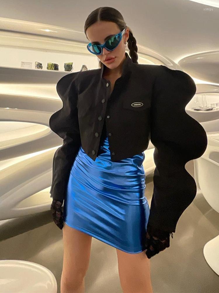 

Women's Jackets Sisterlinda Autumn Casual Elegant Y2K Short Jacket Women Puff Sleeve Single-Breasted Wild Office Lady Coat High Street Slim, Black