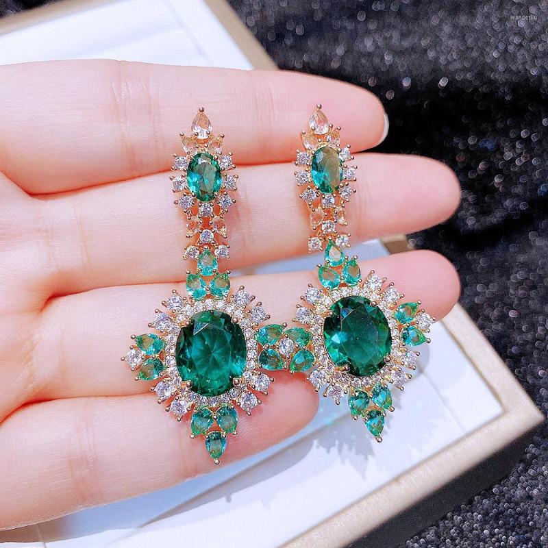 

Dangle Earrings Green Drop For Women Luxury Jewelry Wedding Engagement Party Anniversary Gift Wife Cubic Zirconia Shiny