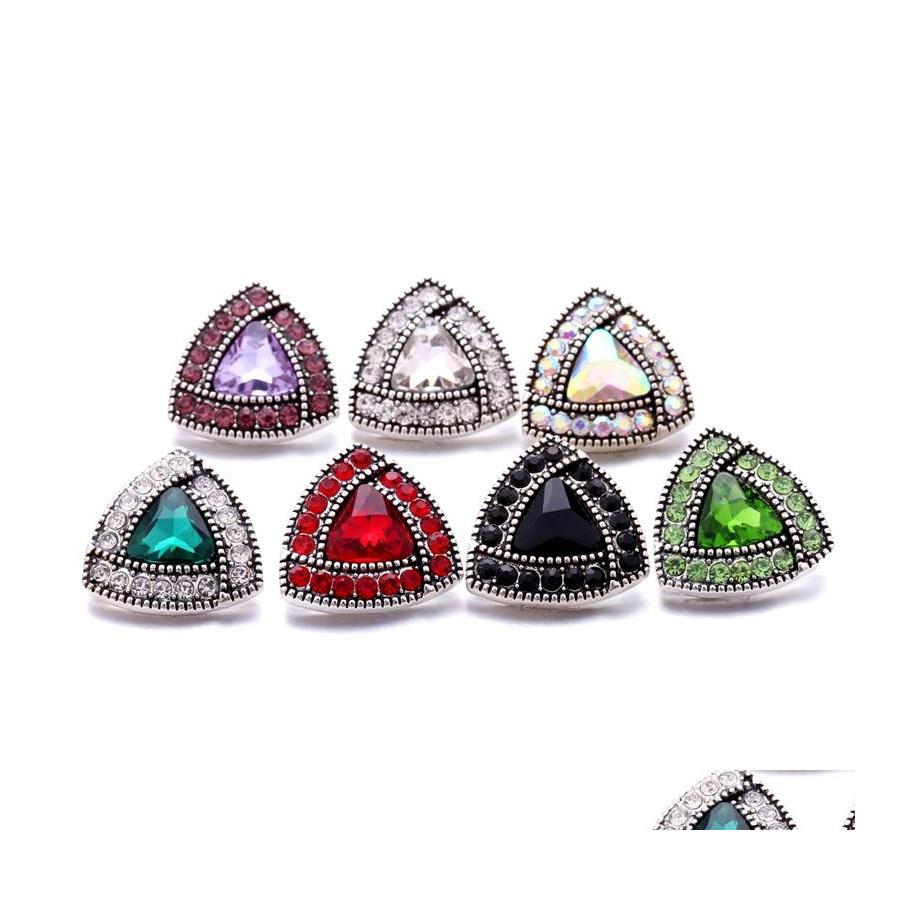 

Clasps Hooks Wholesale Triangle Trendy Rhinestone Snap Buttons Clasp 18Mm Metal Decorative Zircon Button Charms For Diy Snaps Jewe Dhdvy