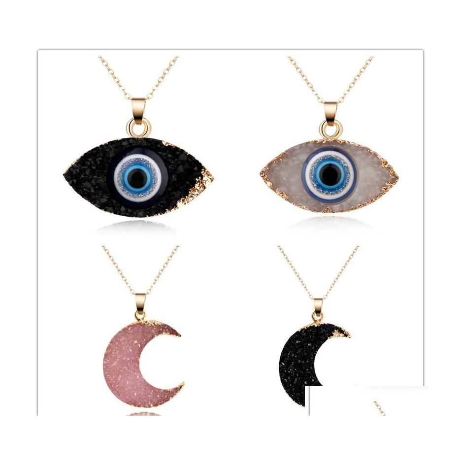 

Pendant Necklaces Simple Moon Evil Eye Druzy Drusy Necklace Women Resin Handmade Clavicel Chains For Female Christmas Imitation Natu Dhpfj