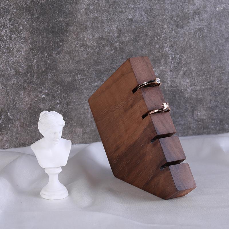 

Jewelry Pouches Brown Solid Wood Ring Display Holder Showcase