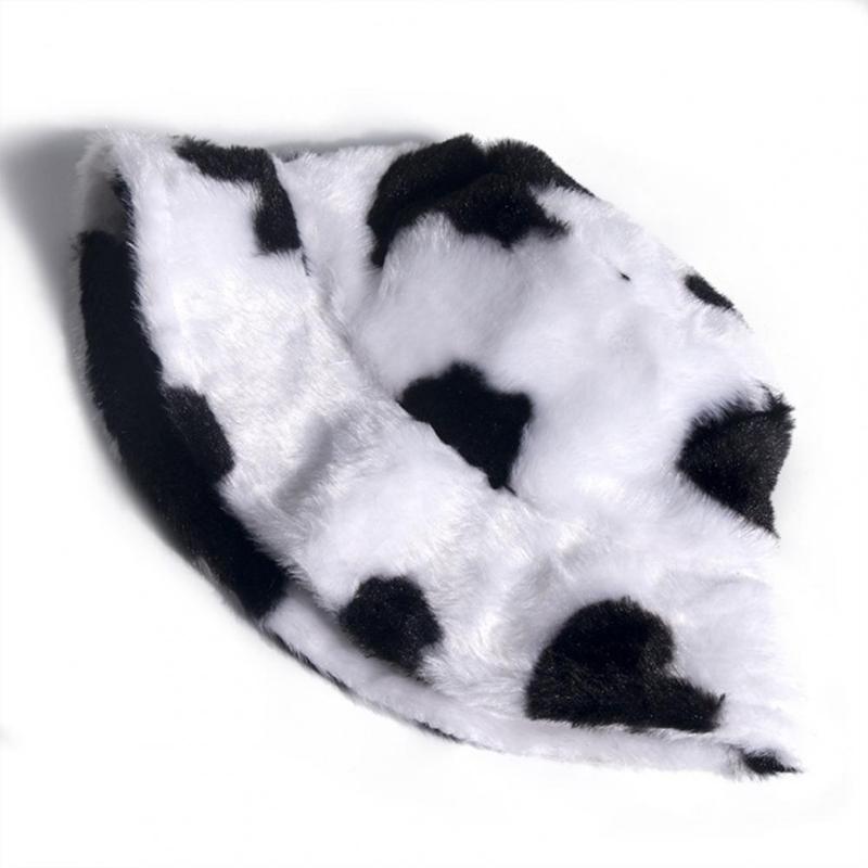 

Beanies Cow Print Thickened Bucket Hat Plush Wide Brim Foldable Unisex Fisherman Cap Fashion Accessories