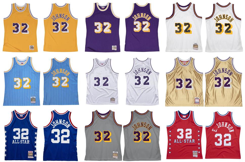 

32 Johnson Stitched basketball Jersey S-6XL Mitchell Ness jersey 1984-85 Mesh Hardwoods Classics retro jerseys Men women Youth white purple yellow, Stitched jersey