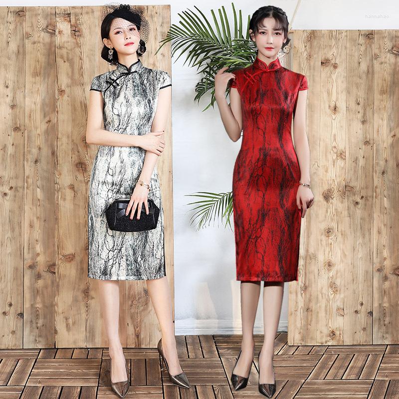 

Ethnic Clothing Vintage Oversize 4XL Novelty Short Chinese Formal Dress Style Women Mandarin Collar Qipao Elegant Lady Cheongsam