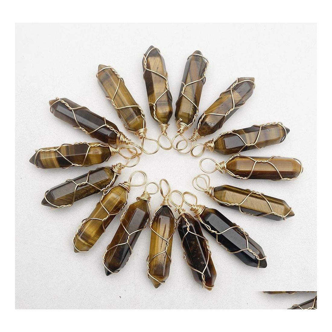 

Charms Gold Wire Wrap Natural Stone Tiger Eye Pendum Necklace Pendant For Jewelry Making Charm Accessorie Yzedibleshop Drop Delivery Dhguz
