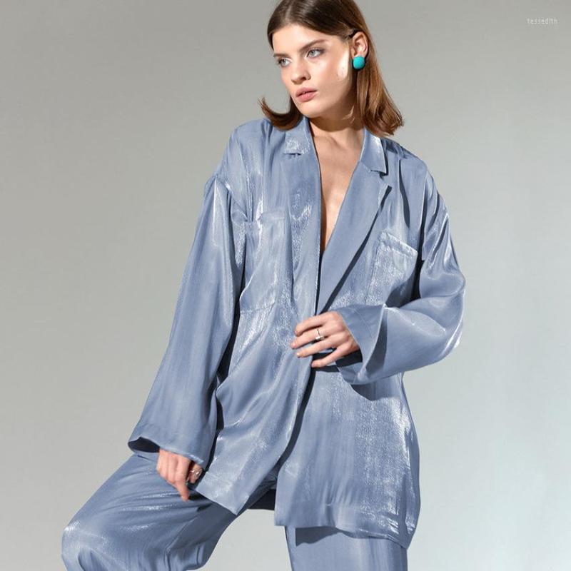 

Women's Sleepwear Europe Fashion Long Pajamas Set Women Female Luxury 2 Pieces For Summer Spring Winter Pyjamas, Blue