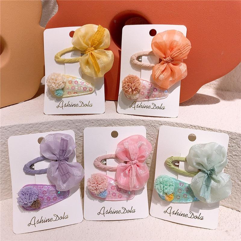 

Hair Accessories 2 Pcs Sweet Girl Princess Yarn Bow Hairpins Fashion Children's Cute Lace Ball Sequin Water Drop BB Clip