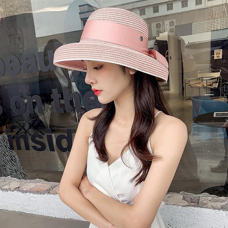 

Wide Brim Hats Dome Bow Sun Anti Ultraviolet Ladies Straw Hat Casual Wild Sunshade Sunscreen Fisherman's Big Edge M Basin CapWide, White