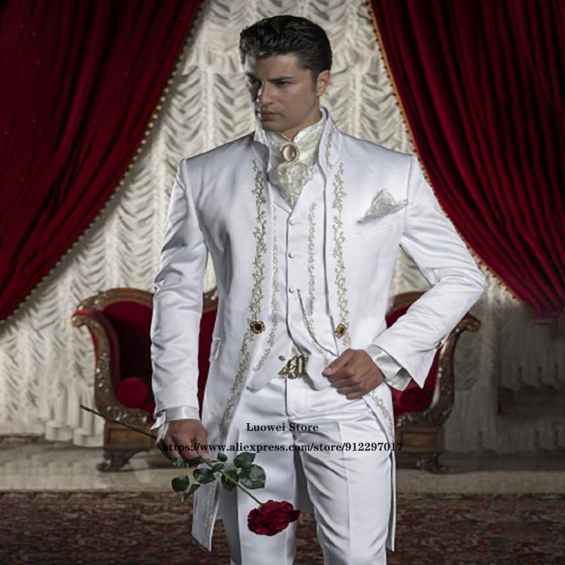 

Men's Suits & Blazers Silver Embroidery Mens High Lapel Groom Wedding Tuxedo 3 Piece Jacket Vest Pants Male Marriage Prom Blazer Masculino, Burgundy