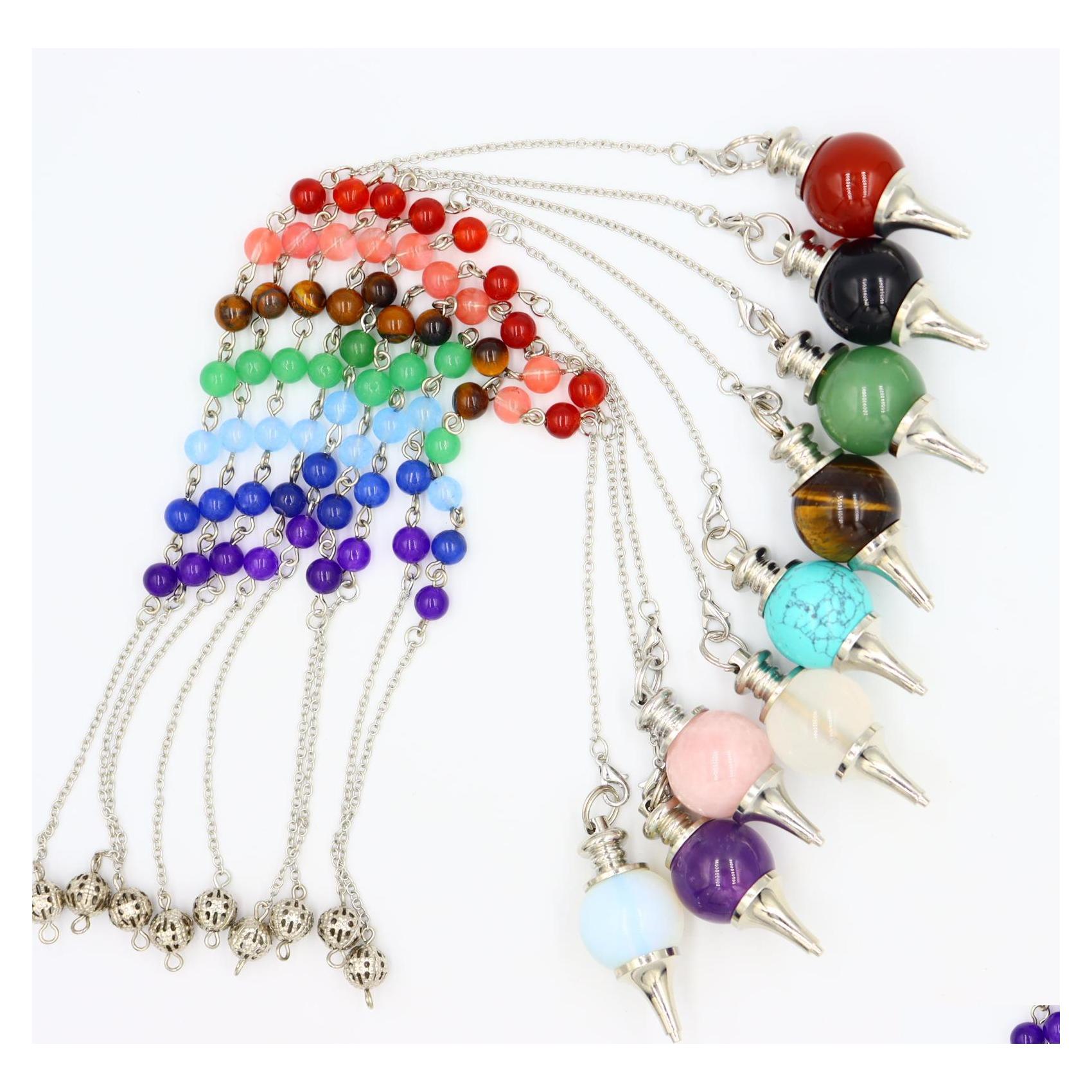 

Charms 7 Chakra Reiki Tiger Eye Pendum Natural Stone Nce Healing Energy Yoga Pendant For Dowsing Pink Quartz Opal Black Onyx Women M Dhs0O