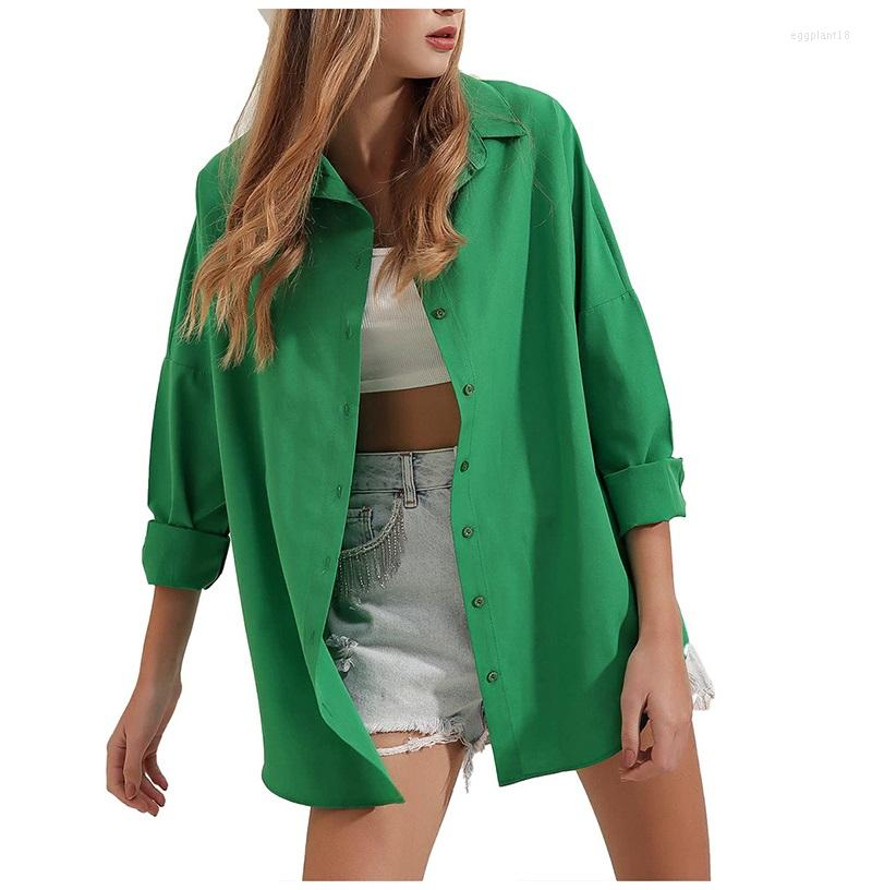 

Women' Blouses Green Long Oversized Shirt Women Autumn Cotton Sleeve Casual Loose