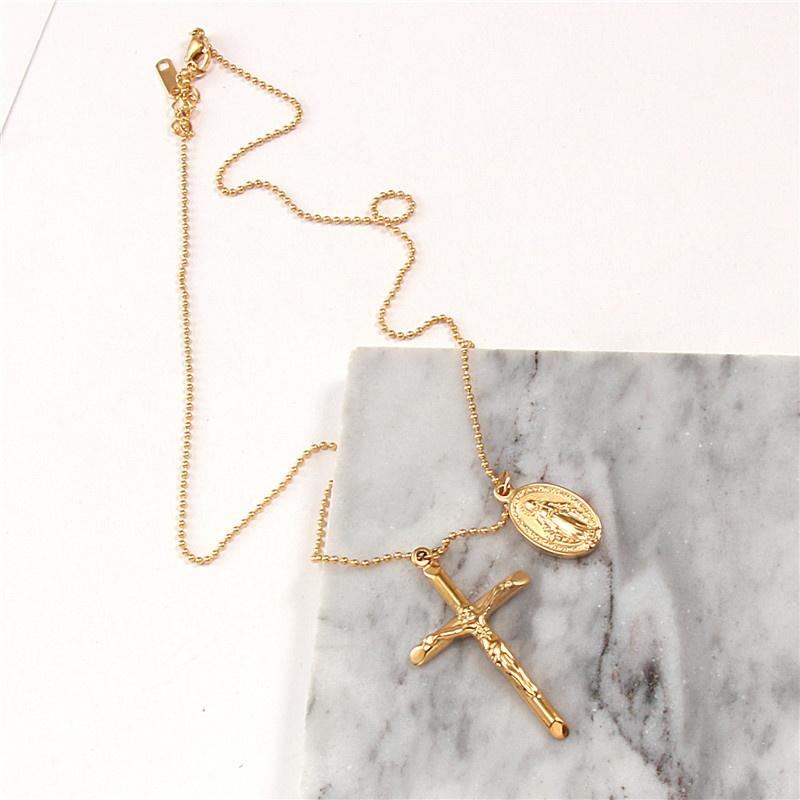 

Pendant Necklaces Jesus Cross Round For Women Stainless Steel Vintage Jewelry Trend 2023 Aesthetic Accessories Catholic ChainPendant