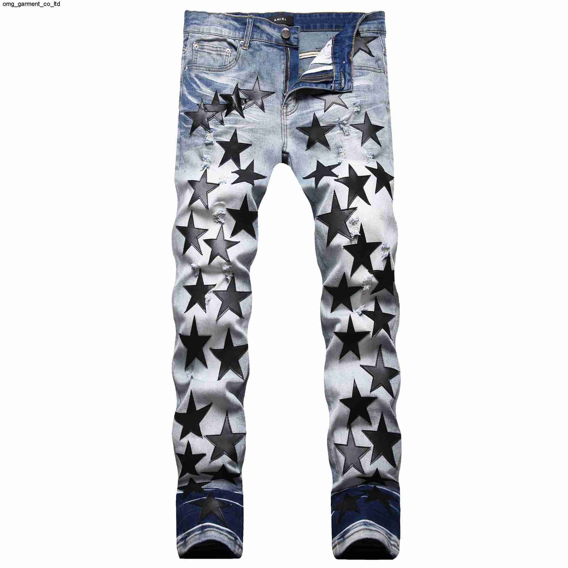 

star pants amirly men's designer embroidery pointed fashion whitening brand torn jeans slim elastic, Picture color