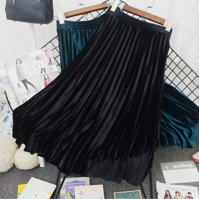 

Skirts Skirt Female 2023 Two Layer Autumn/Winter Suede Women Midi Long Pleated Elegant Casual Vintage High Waist Lady Party, Black
